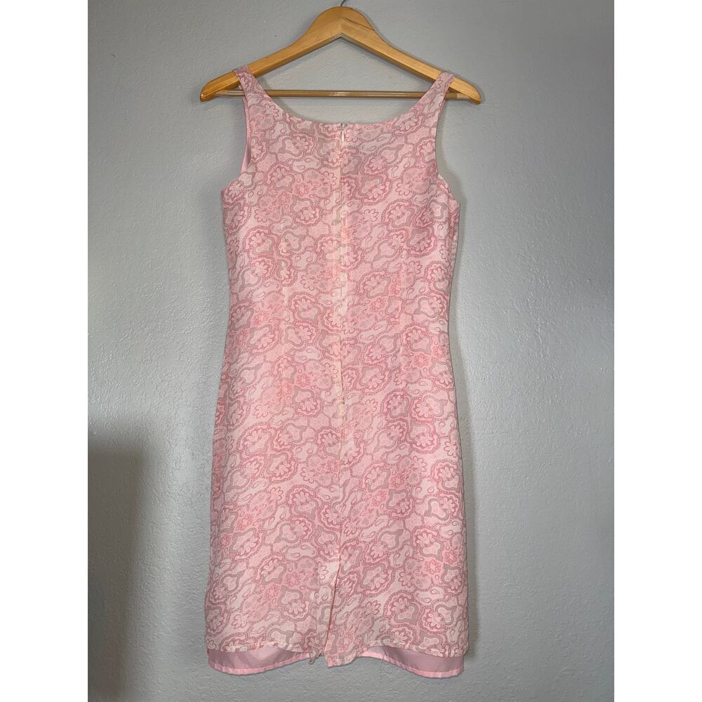 Y2K 100% Silk Sheath Dress Womens 8 Paisley Powder Pink Mini Sleeveless Easter - Picture 3 of 7